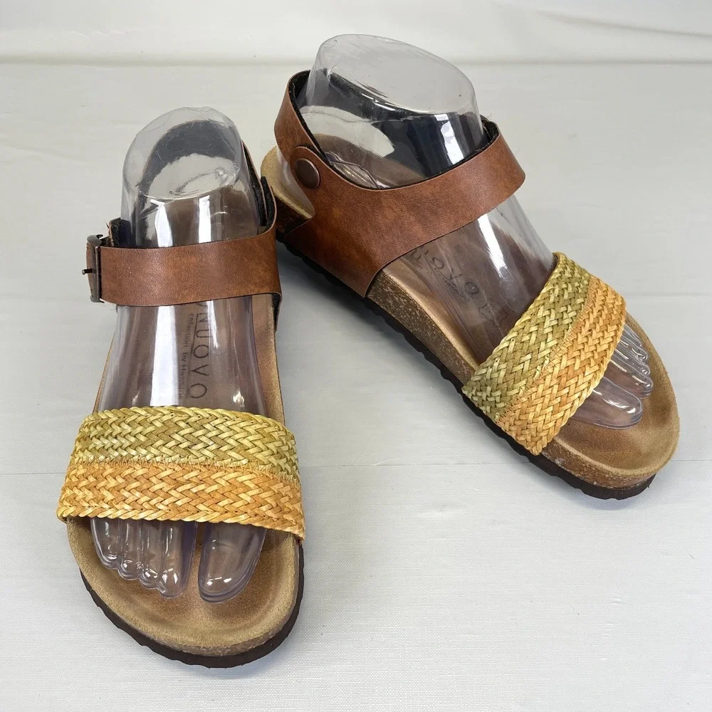 Nuovo Hawkins Wedge Sandals Womens Size M (US 7) Brown Leather Ankle Strap Shoes